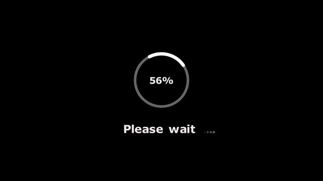 Animated abstract circle loading bar please wait from 0 to 100%, designed for please wait and transfer concepts. High quality 4K video with alpha channel on black background.