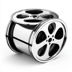 Metallic Film Reels on White Background
