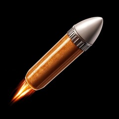 Metallic Orange Rocket Launching Against Black Background