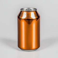 Metallic Orange Aluminum Can with Condensation on Gray Background