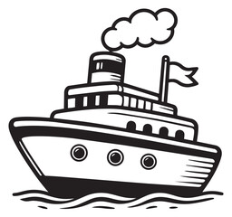 Obraz premium Hand drawn line art illustration of a steamboat depicting travel on water for nautical and adventure concepts