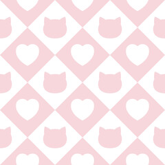 Soft Pink Cat Heart Diamond Pattern