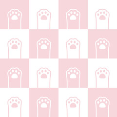 Pink Cat Paw Wallpaper. Cute checkerboard seamless pattern with pink cat paws
