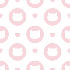 Pink Cat Icon Seamless Pattern