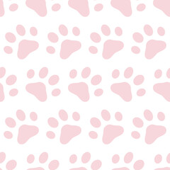 Pink Cat Paw Seamless Pattern. Minimalist aesthetic for pet-themed wallpaper, fabric, and wrapping.