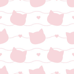 Pink Cat Silhouette Seamless Pattern. Minimal pastel seamless pattern with pink cat silhouettes, ideal for pet lovers, cute backgrounds, and soft aesthetic designs.