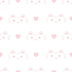 Pink Cat Face Wallpaper Isolated On  White Background