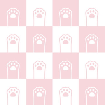 Pink Cat Paw Wallpaper. Cute checkerboard seamless pattern with pink cat paws