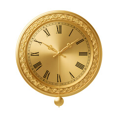 Elegant Golden Wall Clock with Roman Numerals and Pendulum
