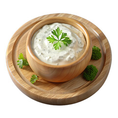 Rustic overhead shot creamy white dip isolated on transparent background