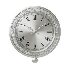 Elegant Silver Wall Clock with Roman Numerals and Pendulum