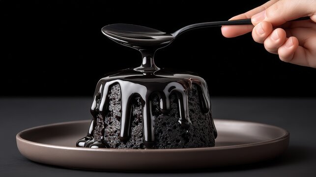 Neutron star porridge (ultra-dense quark-gluon plasma stabilized in containment fields) served on a magnetic monopole plate, gravitationally distorted hand holding spoon, about to scoop, background: