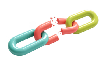 Colorful chain links on transparent background, 3d glossy plastic interlocking links, connection, teamwork and network concept for design, icon, sticker or mockup
