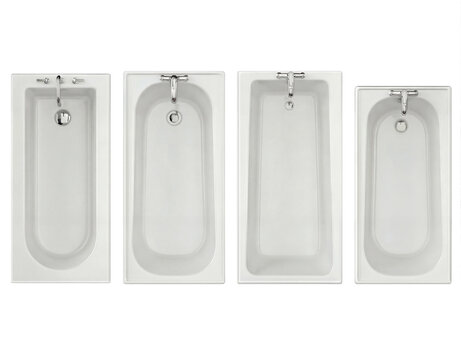 Top view collection of rectangular bathtubs with faucets for bathroom layout design