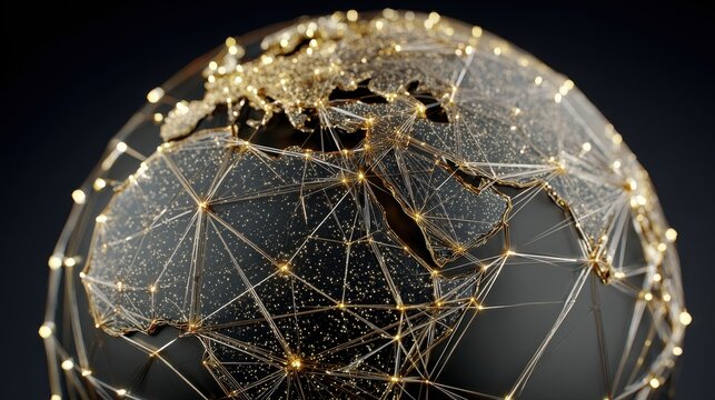 Glowing Network Connections Over Abstract Globe with Lights - Powered by Adobe