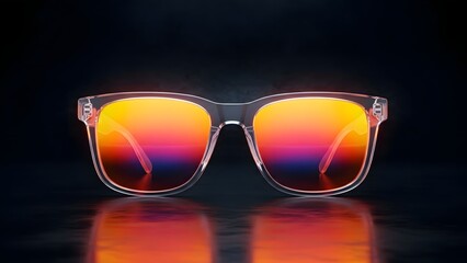Sunglasses with gradient orange and yellow lenses on dark background