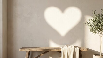 Aesthetic Sun Shadow Of Heart Shape On Neutral Textured Wall Interior Design