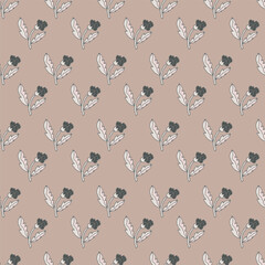 Warm Taupe Retro Minimal Floral Pattern