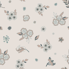 Soft Neutral Cottage Garden Floral Print