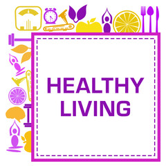 Healthy Living Health Symbols Purple Yellow Orange Square Text 