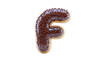 Donut shaped letter F with chocolate frosting and sprinkles