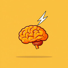 Brain, lightning, doodle, hand drawn, illustration, yellow background, creative
