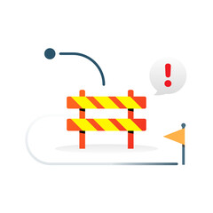 illustration of blocked route path. system interruption, blocked process, workflow obstacle, technology issue. for software, application status, UI error screens, maintenance, project delay problem