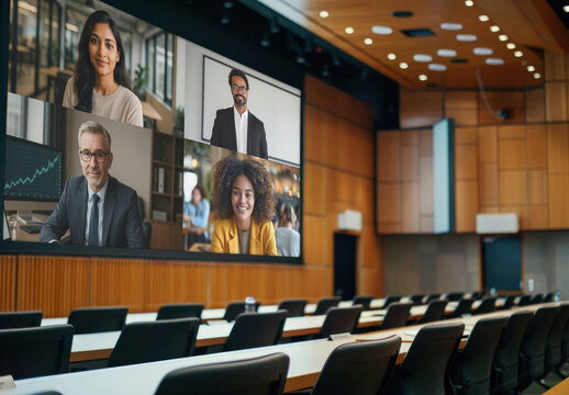 Virtual Meeting Screen Mockup In Modern Conference PSD