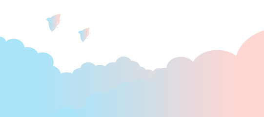 グラデーションの雲と千鳥の背景イラスト