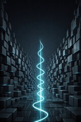 Futuristic corridor with electric bolt, energy technology background