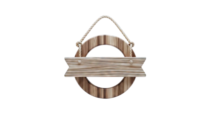 Wooden Circular Sign with Banner and Rope Hanger