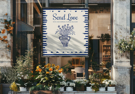 Charming Floral Shopfront Sign Mockup PSD