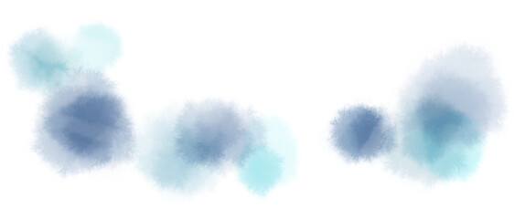 紺色や水色の滲んだ水彩テクスチャのふんわり花のようなあしらい素材