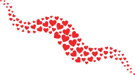 Flowing red hearts wave background, romantic love trail design, valentine celebration illustration isolated white copy space © VectoBloom
