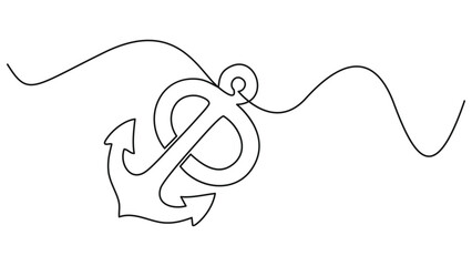 Modern single stroke line clean outline style circular nautical emblem with anchor
