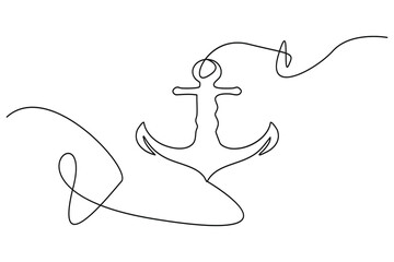 Modern single stroke line clean outline style nautical anchor with fluid curves