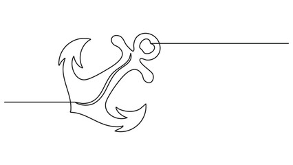 Single flowing line art minimal illustration classic marine anchor