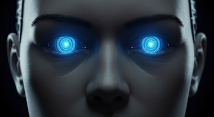 Cybernetic awakening a striking portrayal of a futuristic humanoid entity with radiant optics