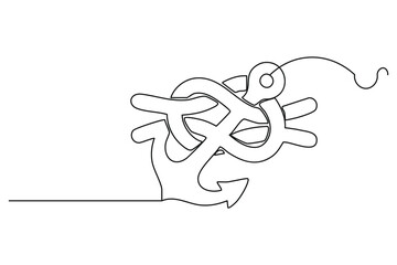 Single flowing line art minimal illustration heavy boat anchor with rope