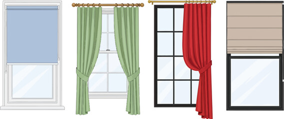 Collection of four different window treatments with various styles