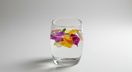 Floral Serenity: Delicate petals suspended in water within a clear glass vessel evoking tranquility