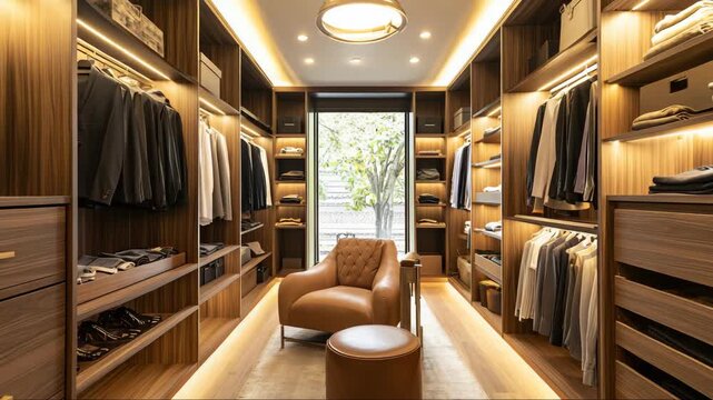 luxury american home, upscale home interior, walk in closet, luxury closet, american closet interior, wardrobe room, dressing room interior, leather armchair, luxury furniture, premium interior, high 