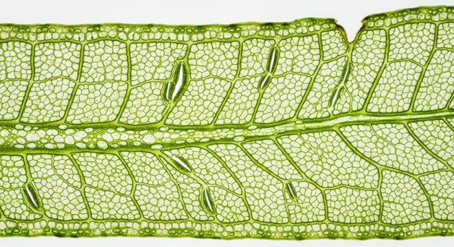 Delicate leaf veins create intricate pattern in a bright close-up image showcasing nature's