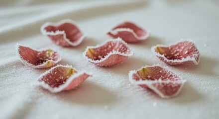 Frost Kissed Petals: A Delicate Dance of Nature's Beauty and Icy Embrace on White Background