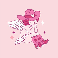 Hand drawn Valentine cupid character. Vector illustration on isolated background. 