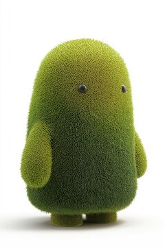Small green creature stands on a white background with rounded shape and soft texture representing nature