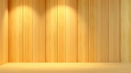 A modern room with wooden walls and floor illuminated by natural light