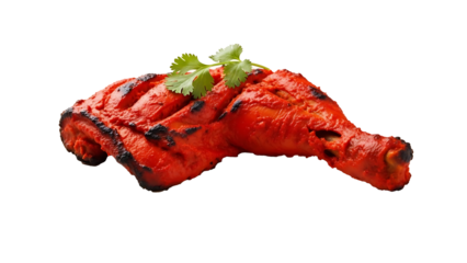 A delicious grilled chicken leg with herbs on transparent background