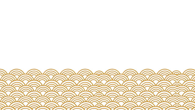 Golden japanese wave pattern border isolated on transparent background