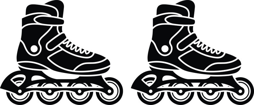 Two Black Silhouette Icons of Inline Roller Skates inline skates skating